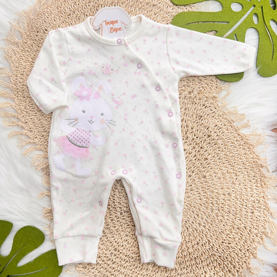  Macacão Trape Zape - Coelhinha Fofinha - Off White e Rosa